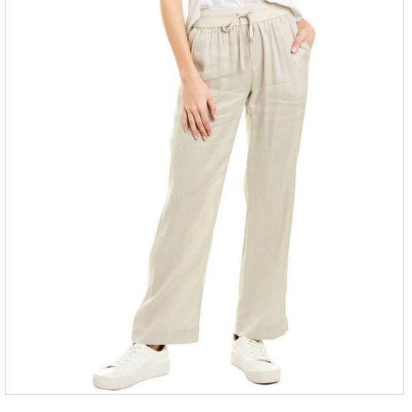 Elan Drawstring Straight leg pant in Natural - Picture 1 of 4